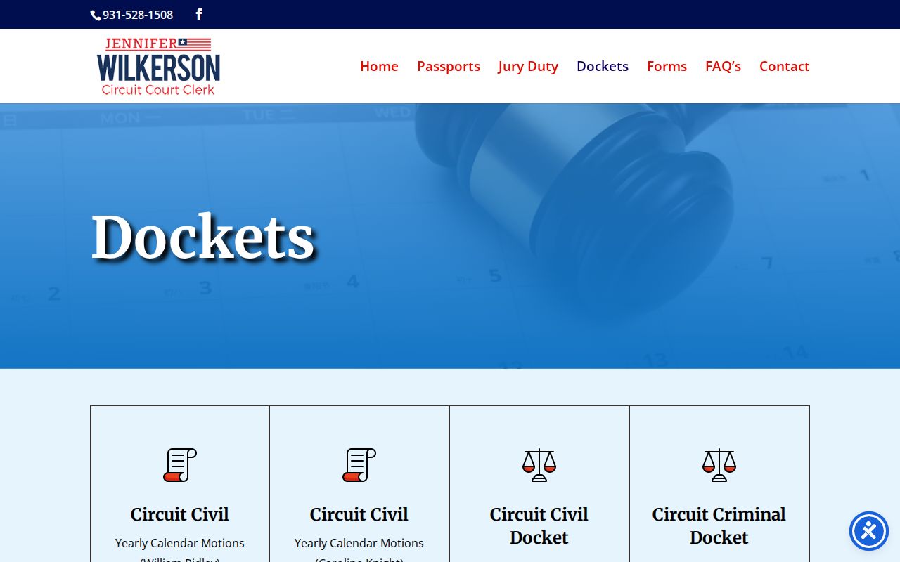 Putnam County warrant search reference to Circuit Clerk docket categories