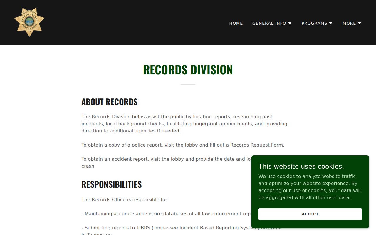 Putnam County warrant records request route through Sheriff's Office records