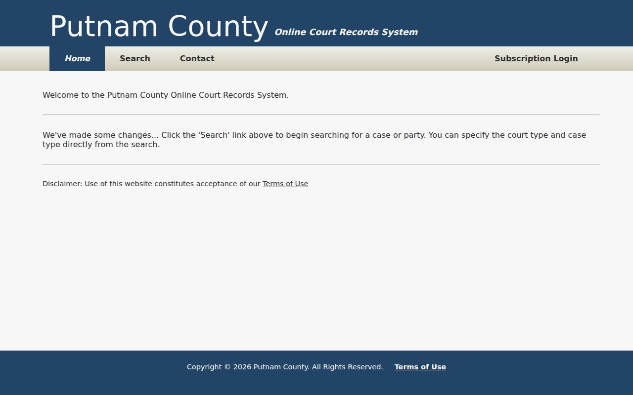 Putnam County warrant search records portal landing page
