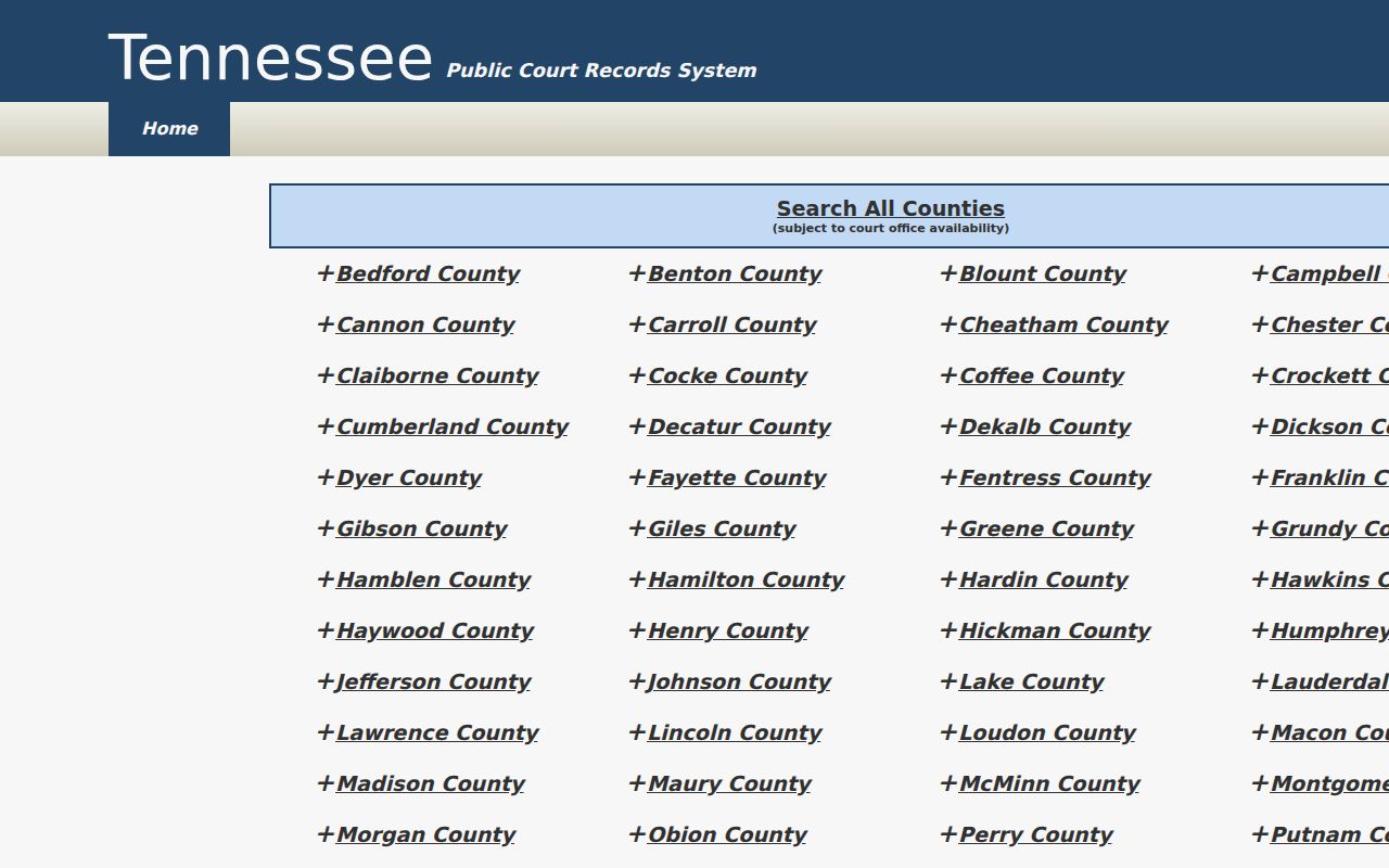 Putnam County warrant search fallback through the Tennessee county court index