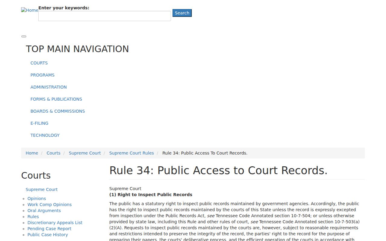Putnam County active warrant records and Tennessee court-record access rule