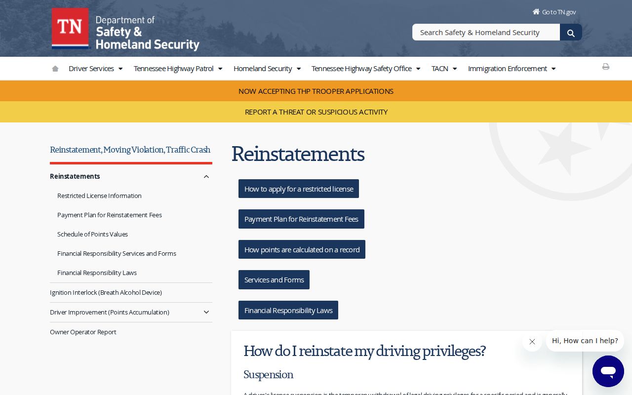 Putnam County traffic warrant and separate Tennessee license reinstatement steps